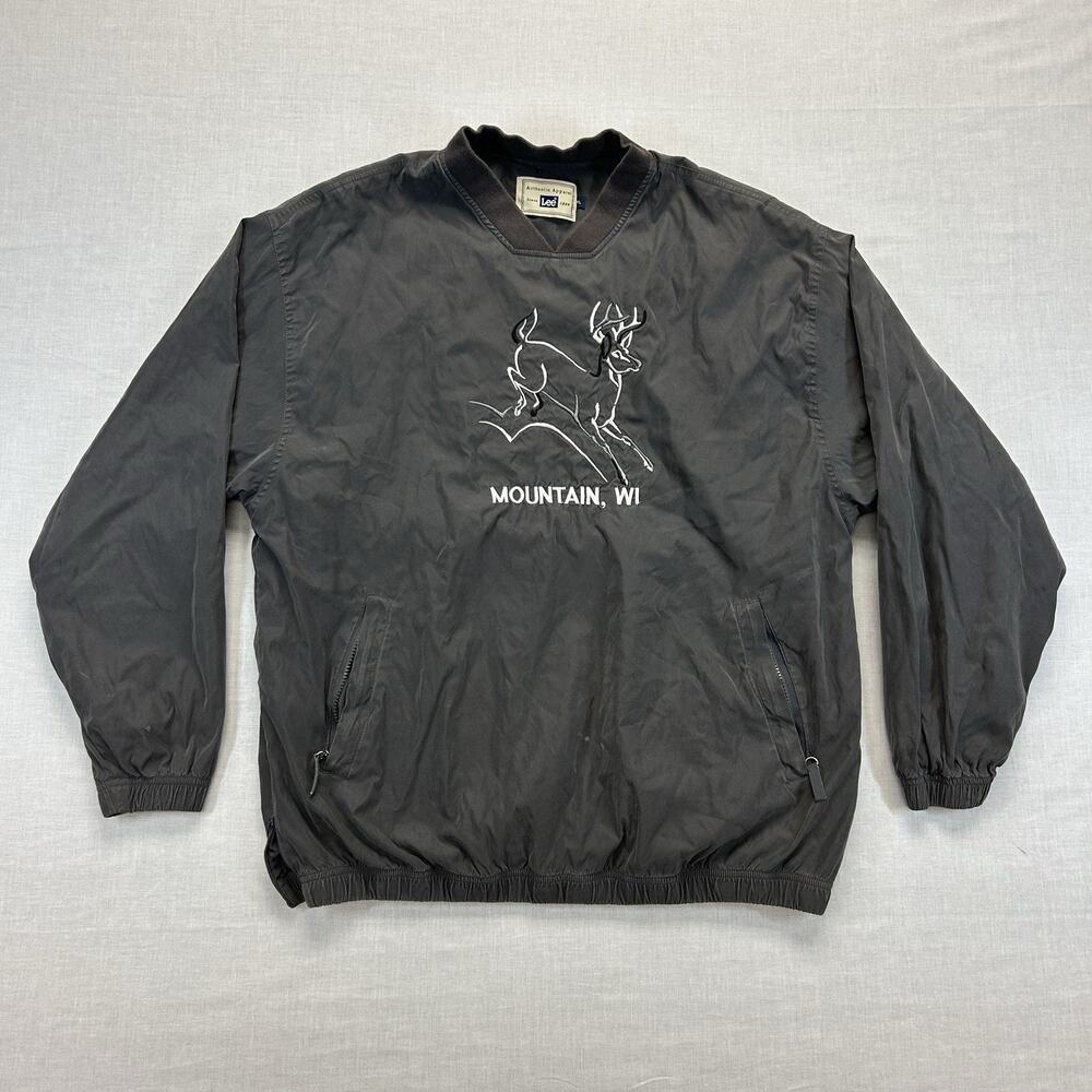 Vintage Mountain Wisconsin Windbreaker Jacket Mens XL Gray Lined Embroidered USA